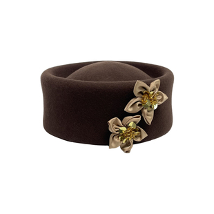 三环路【原创】亮片花朵药盒帽优雅礼帽日常复古帽子羊毛无檐帽子