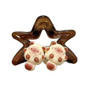 可爱五角星猫咪抓夹女中号发夹后脑勺半扎发鲨鱼夹头饰发量少发卡