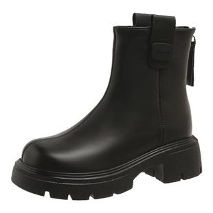 真皮马丁靴女2025年爆款厚底秋冬加绒中筒切尔西烟筒靴英伦风短靴