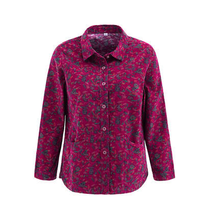 妈妈春秋薄外套女纯棉碎花衬衫