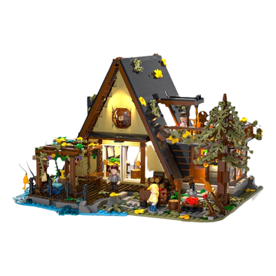 中国灯光积木FUNWHOLE 积木A型框架木屋 建筑男女孩拼装玩具礼物