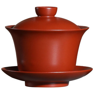 宜兴紫砂三才杯盖碗单个茶碗带盖泡茶杯大号防烫复古陶瓷功夫茶具