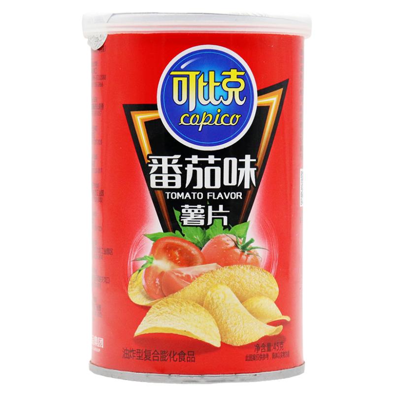 可比克薯片45g*12罐/桶装烧烤番茄原味香辣膨化食品办公休闲零食