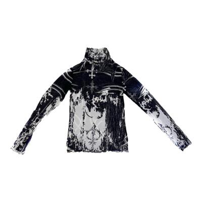 JPG风长袖图腾网纱印花打底T