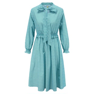 tanni法式淑女气质显瘦优雅系带领印花衬衫连衣裙女TL31DR603A