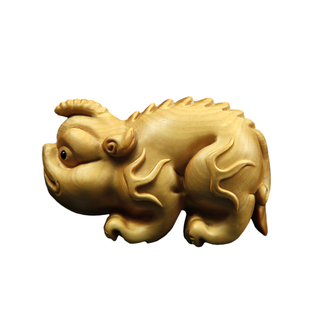 黄杨木雕木质手把件工艺品把玩动物摆件萌宠古代神兽之獬豸独角兽