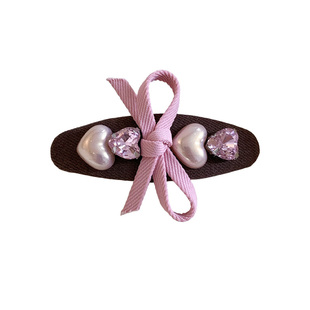 粉色爱心珍珠蝴蝶结发夹边夹侧边刘海夹子女高级感bb夹发卡头饰