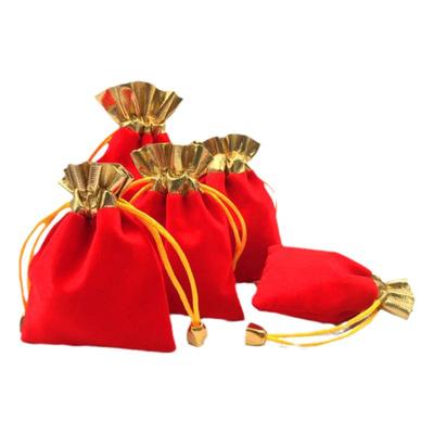 红色金边抽绳绒布袋束口袋