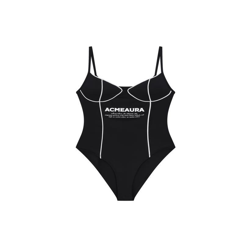 ACMEAURA原创品牌黑色性感女爵弹力自带胸垫高叉运动泳衣辣妹上衣