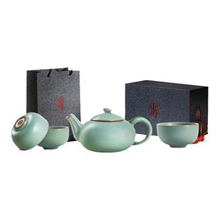 东道汝窑河南非遗茶具套装家用泡茶汝瓷冰裂釉陶瓷礼盒装天乐壶组