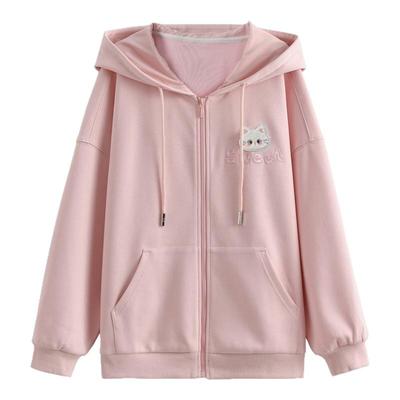 甜美风可爱猫咪刺绣连帽卫衣女秋