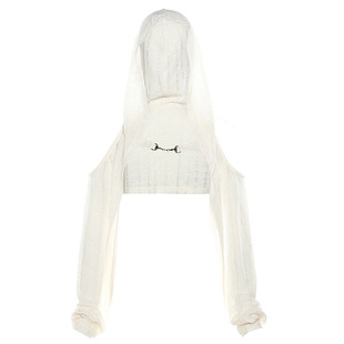 沙丘废土风罩衫时尚新款小众性感露肩镂空拼接修身长袖连帽短上衣