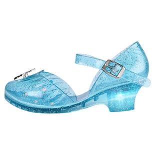 女童水晶鞋高跟艾莎公主发光鞋女孩闪灯鞋女宝宝凉鞋可下水塑料鞋