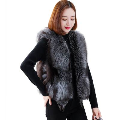 纯银狐狸毛毛马甲进口整皮草外套