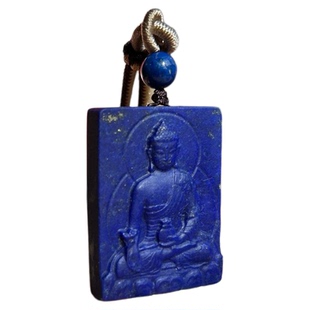 蓝色琉璃光天然原矿青金石药师像吊坠民族风配项链