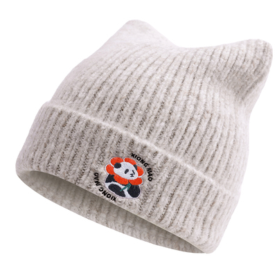 熊猫保暖针织帽减龄刺绣包头冷帽