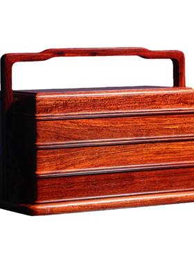 印度全独板三层古典点心餐盒摆件