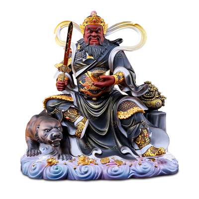 高端彩赵公明骑虎像武财神招财