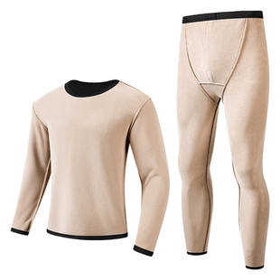 雅鹿男士驼绒保暖内衣加绒加厚打底防寒保温秋衣裤打底衫发热套装