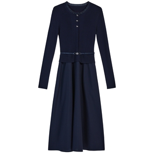 YINER音儿专选2025冬季新款法式舒柔欧根纱领针梭拼接X型连衣裙