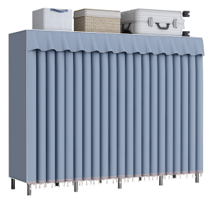 窗帘款钢管加粗加固大容量布衣柜