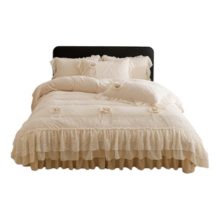 高端A类雕花牛奶绒夹棉床盖四件套法式公主风花边被套加厚保暖冬