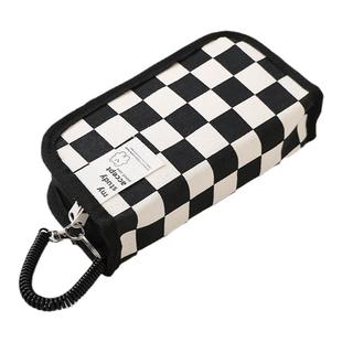 棋盘格透明笔袋开学女生高颜值文具袋 初中学生简约ins风铅笔盒女孩小学生2025年新款流行大容量黑白格子日系