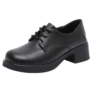 大东官方粗跟皮鞋女2026新款秋冬黑色英伦深口单鞋工作鞋通勤女鞋