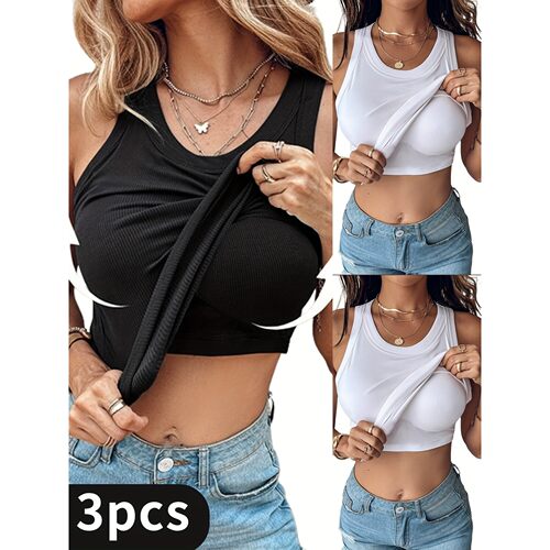 C 87662 Bra Top Round Neck Solid Color Vest 文胸圆领背心