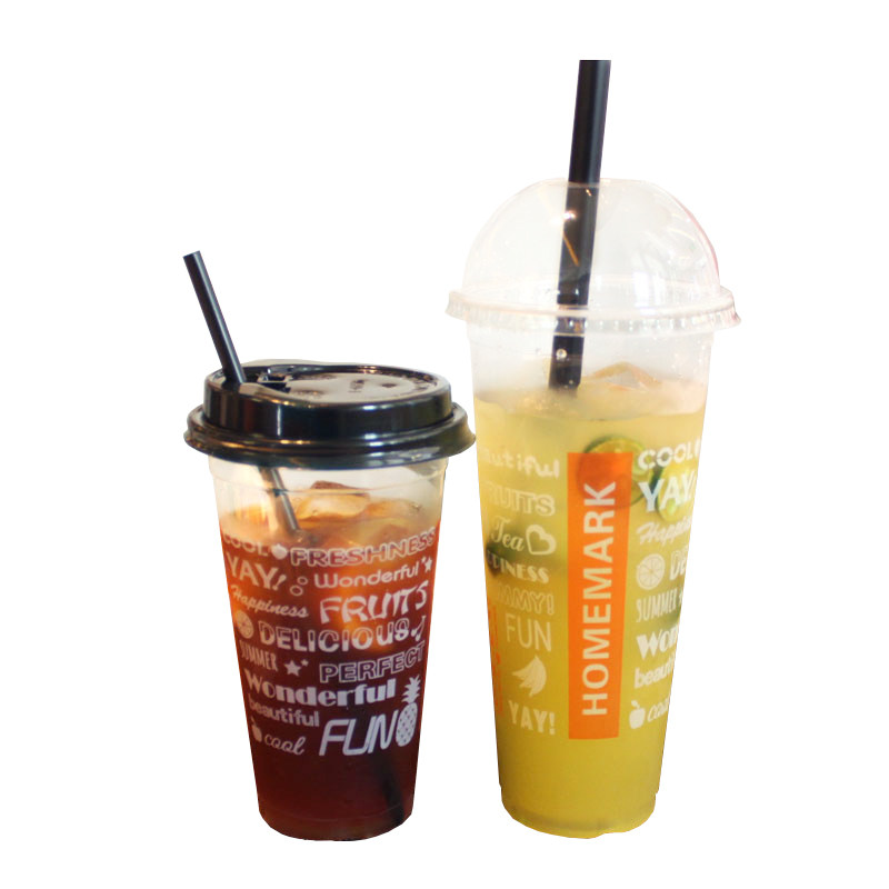 500/600/700ml一次性奶茶杯90高透饮料塑料杯带盖注塑杯订制logo