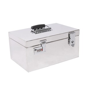 不锈钢箱子带锁加厚印章盒收纳304存钱罐票据双锁钱箱工具箱定做