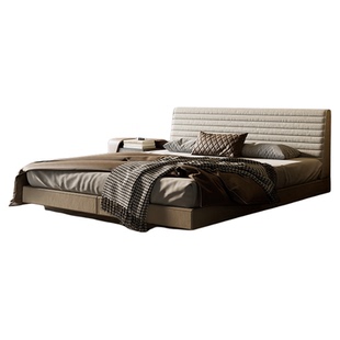 广巢 罗杰悬浮布艺床意式极简1.8米双人床高端细麻布别墅主卧B