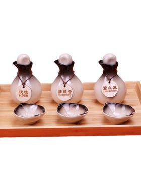 spa水疗美容院芳香选香瓶陶瓷闻香瓶精油瓶分料碗白色竹托盘套装