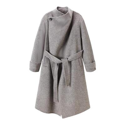 美丽诺羊毛荡领中长款外套