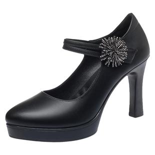 真皮走秀鞋女高跟鞋旗袍鞋模特专业表演细跟防水台单鞋中跟女士鞋