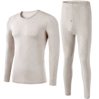 薄款条纹圆领弹力保暖套装情侣