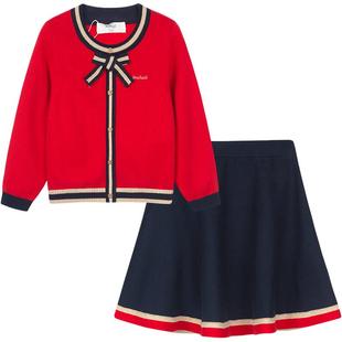 水孩儿童装女童套装秋冬红色毛衣针织衫裙子套裙大童新年装裙子