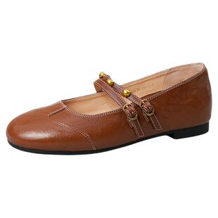 索菲娅复古玛丽珍女鞋2026春季新品双带扣平底小皮鞋百搭通勤单鞋