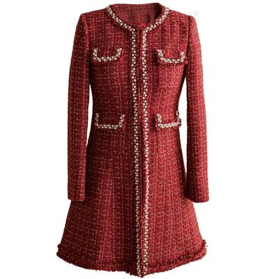 秋季毛呢大衣小香风外套钉珠圆领