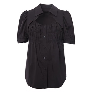 【清仓价】Dekashell/迪卡轩夏季新款荷叶边衬衫收腰显瘦气质小衫