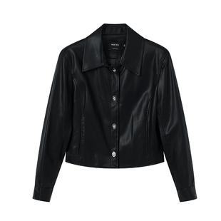 时尚暗夜黑PU皮衣外套女MOFAN摩凡2025秋冬休闲显瘦皮夹克短外套