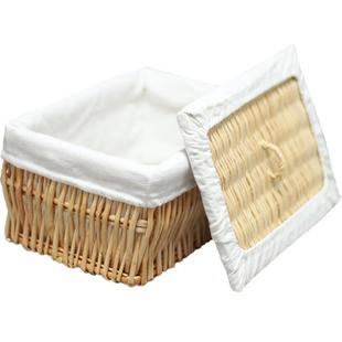 爱柳长方形馒头筐带盖饭店藤编篮田园桌面带盖收纳筐子家用馍馍筐