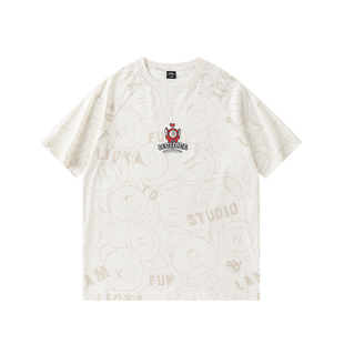 LAMLICKA&艾德蒙联名天线宝宝刺绣短袖T恤男潮满印纯棉半袖T宽松