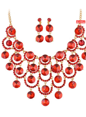 红色项链耳环结婚新娘奢华超仙二件套装奢华简约韩式饰品演出头饰