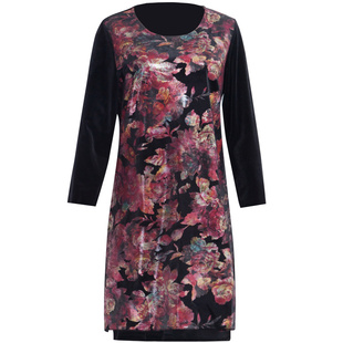 200斤中年女装春秋肥胖人妈妈装金丝绒连衣裙长袖加肥加大码上衣