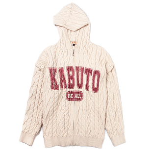 BE ALL KABUTO慵懒风宽松连帽毛衣外套复古印花休闲街头针织开衫