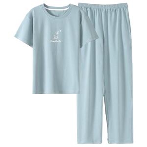 睡衣女士夏季短袖长裤莫代尔棉绸半袖家居服套装休闲夏天薄款套头