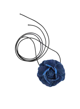 山茶花系列~法式高级氛围感蓝色牛仔玫瑰花朵项链颈带百搭