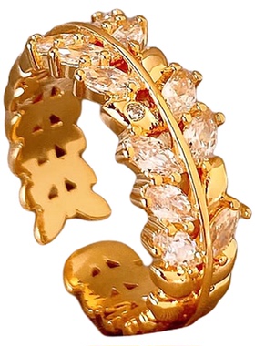 金色麦穗锆石戒指小众轻奢高级感