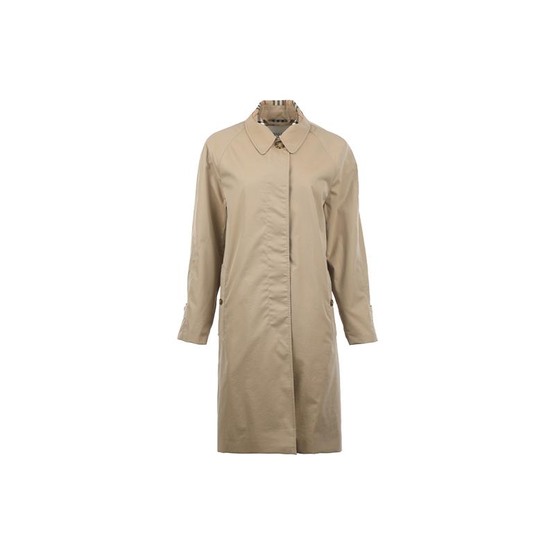 【自营】BURBERRY/博柏利女士SS26格纹饰边宽松直筒中长风衣外套